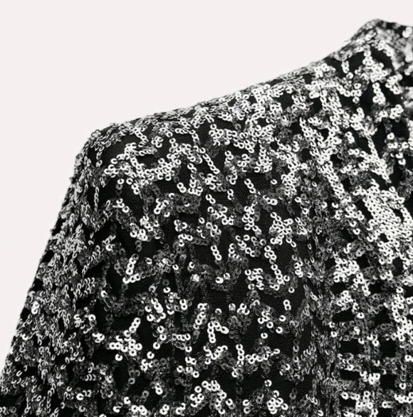 ZARA SEQUIN COLLARLESS BLAZER - Picture 6 of 14